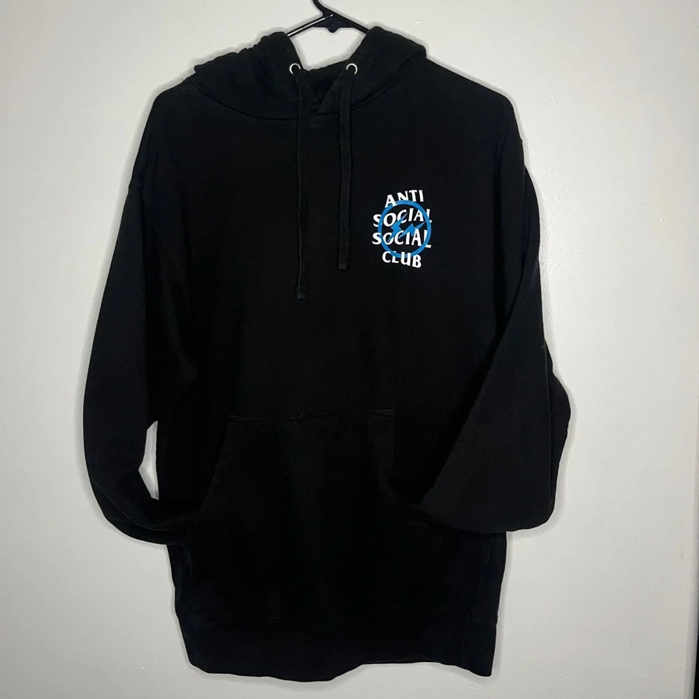 Anti Social Social Club x Fragment Blue Bolt Hoodie (FW19) Black Size M USED - Picture 4 of 8